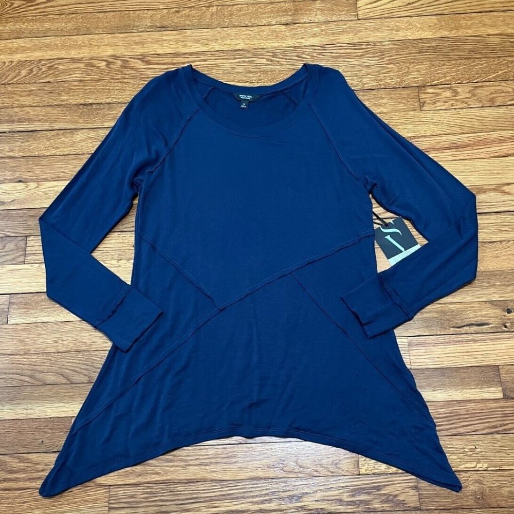 NWT Simply Vera Wang Tunic Top Womens Size Medium Blue Stretch Rayon Shirt